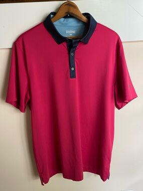 Rhone Polo Shirt Men's Size Large Performance Stretch Hidden Button Down Collar